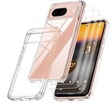 RKINC Coque pour Google Pixel 8A 5G, avec 3 Films de Verre Trempé Armor, ne jaunissant jamais Norme Militaire, résistante aux Chocs et aux Rayures Coque de Protection Transparent