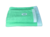 zer0bed Set de Serviettes de Bain, Serviettes de Bain, Visage et Bidet, Serviette de Sport, Piscine ou Salle de Sport, Couleur Unie avec Bord contrasté, 100% Coton, Lot de 2 pièces, Vert d'eau