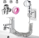 Ensemble Pommeau Douche pour Lavabo, 3 Modes Pommeau de Douchette de Salle de Bain Pomme de Douche à Main avec 3 Adaptateurs de Robinet, 3 Mètres Blanc Tuyau Longeur(Robinet pas Inclu)