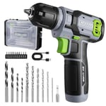 WORKPRO 8V Perceuse Visseuse Sans Fil, 2 In 1 Visseuse Devisseuse Sans Fil Gris Vert, Accessoires 21 Pièces, avec 10MM Porte-Forets, LED Lumière, Câble de Charge Type C, pour Réparation Maison DIY