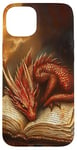 iPhone 15 Plus Aesthetic Gothic Red Dragon Reading Book Painting Bookish Case