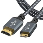 Twozoh Mini Câbles HDMI vers HDMI 3M, Nylon Tressé Mini HDMI C vers Full HDMI A pour 3D/4K 60Hz 1080p, Caméscope, Ordinateur portable, Tablette et carte graphique/Vidéo