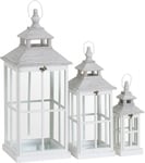 Set Of 3 White Window Style Lanterns with Open Top