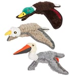 Ministry of Pet M.O.P Lot de 3 Jouets couineurs pour Chien en Peluche – Cigogne, Aigle et Canard