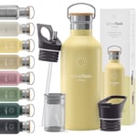 Gourde Inox Isotherme ACTIVE FLASK 1l/500ml sans BPA + Paille (3 Bouchons) | Bouteille d’eau Acier Inoxydable Isolée, Thermos Réutilisable | Camping Velo Sport Running Randonnée Enfant, Café The