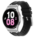 HITZEE Compatible avec Samsung Galaxy Watch 7/FE/6/5/4 Band 44mm 40mm/Watch 6 Classic 47mm 43mm/Watch 5 Pro/Watch 4 Classic, 20mm No Gap Bracelet en Silicone pour Femmes/Hommes, Noir/Adaptateur Argent