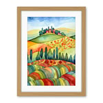 Artery8 Landscape Of Tuscany House On The Hill Folk Art Artwork Framed Wall Art Print 18X24 Inch