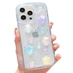 HZLFCZL Coque Compatible avec iPhone 15 Pro Cute Dessin animé à Paillettes 3D Color Étoiles en Cristal cœur pour Femmes et Filles Kawaii Jolie Coque de Transparente Phone Case-Color Star