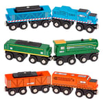 Battat - Locomotives et trains de marchandises classiques en bois - 6 pièces - Ensemble de chemin de fer en bois - Jouets magnétiques - Moteurs et voitures - 3 ans Plus