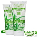 Gel d'Aloe Vera Bio Pur, 100% Naturel, Préparation à Froid, Vertus Médicales et Cosmétiques, Atténue Taches Brunes, Soin Complet pour Peau, 2 x 200 ml, Lot de 2