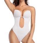 Joyshaper Femme Body Dos Nu Invisible Push Up Body Sculptant Sans Couture Body Shaper String Sous-Vêtement Avec Bandoulière Transparente Pour Fête Mariage, Blanc, XL