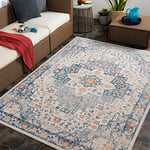 Livabliss Assa Indoor Outdoor Rug - Large Boho Rug for Living Room 120x170cm, Dining, Kitchen Rug - Vintage Patterned Neutral & Coloured Rugs, Waterproof, Stain Durable, Blue, Beige, Rust Rug