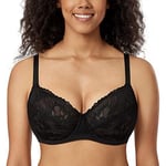 AISILIN Women's Minimiser Bra UK Full Coverage Sheer Lace Unlined Underwire Blac