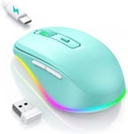 Souris Sans Fil, Usb Jiggler Rechargeable Rgb Souris, 800/1200/1600/2000 Dpi Réglable, Clic Doux, Souris D'Ordinateur Portable Pour Windows/Mac/Linux, Bleu