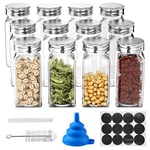 Newaner Lot de 12 pots à épices en verre de 120 ml - Bouteilles à épices rondes avec bouchon à vis - Avec étiquette, entonnoir, stylo à bille, brosse de nettoyage, pour barbecue, cuisine, stockage des