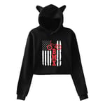 Tanersoned BMX USA American Flag Cat Ear Hoodie Sweater Girls Crop Top Hip Hop(XX-Large,Black)