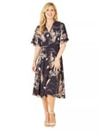 Yumi Butterfly Print Kimono Sleeve Midi Dress, Navy