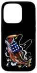 Coque pour iPhone 14 Pro Pêche au bar poisson drapeau américain papa père 4 juillet