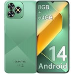 OUKITEL C53 Mobile Phones 2024, 6.6" HD+ Waterdrop Screen Android 14 Phone, 4300mAh Smartphone, 8GB+64GB/1TB Octa Core, 13MP Main Camera, 4G Dual SIM Free Unlocked, Face ID/GPS/3.5mm Jack, Green