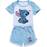 Barn Flickor Lilo Stitch Print Casual T-shirt Shorts Träningsoverall Set Ålder 7-14 år Light blue 140cm