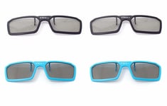 4 Pairs of Clip On 3D Glasses Blue Black Polorised For Tv Cinema RealD