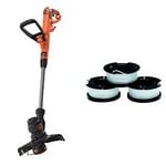 BLACK+DECKER Coupe-Bordures Filaire 550W, Coupe-Bordures Electrique 25 cm avec 2 Poignées & Lot de 3 Bobines de Rechange pour Coupe-Bordures, 3 x 10 m de Fil en Nylon, Fil de ⌀1,5 mm