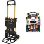 Stanley CHARIOT PLIABLE 2 EN 1, NOIR/JAUNE, Ajustable & Master Lock 3043EURDAT Tendeurs avec Crochets [Pack de 10 Elastiques] [2 * 25 cm + 2 * 45 cm + 2 * 60 cm + 2 * 80 cm + 2 * 100 cm]