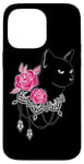 Coque pour iPhone 14 Pro Max BLACK CAT PINK ROSES Adorable Kitten LOVERS | CAT love