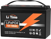 LiTime Batterie Lithium 12V 100Ah, Rechargeable Batterie LiFePO4 avec 100A Protection BMS et 4000-15000 Cycles Profonds, pour Camping-Car, Bateaux, Système Solaire, Hors-Réseau