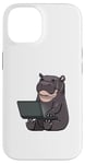 Coque pour iPhone 14 Hippopotame travaillant sur un ordinateur portable Animaux