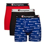 Champion Men's Boxer Briefs, Every Day Comfort Stretch Cotton Moisture-Wicking Underwear, Multi-Pack, Blue White Script Logo/Black/Red-3 Pack, XXL (Pack of 3)