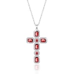 Linawe Red Cross Necklace for Women, Garnet Ruby Silver Jewellery, Cross Charm Pendant Chain Necklace, Crystal Imitation Diamond Birthstone Cubic Zirconia Rhinestone Necklace, Catholic Gifts