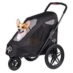 Breeze Black | Remorque de vélo de Luxe pour Chien | Jogger de Grande Taille | Pliage à Une Main | Pneus pneumatiques | Housse de Pluie Incluse | Pompe à Pneu | Adaptateur de vélo