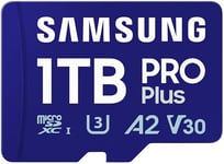 Samsung PRO Plus (2024) microSD card + SD adapter, 1 TB, UHS-I U3, Full HD & 4K UHD, 180 MB/s read, 130 MB/s write, memory card for smartphone, action cam, handheld console, MB-MD1T0SA/EU