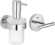 GROHE Dispensador de jabón Redondo Ref Distributeur de Savon avec Support Essentials 40448001 (Import Allemagne), Argent & 40461001 BauCosmopolitan Patère Murale, Chrome