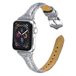 Apple Watch Series 5 40mm aitoa nahkaa oleva ranneke - Hopea Hopea/Harmaa