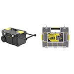 STANLEY Rolling Toolbox Chest with Heavy Duty Metal Latch, 2 Lid Organisers for Small Parts, Portable Tote Tray & Sortmaster Stackable Storage Organiser for Tools, Small Parts, Adjustable Compartments