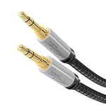 KabelDirekt – 3 m – Câble AUX & jack 3,5 mm (câble audio stéréo, enveloppe métallique quasi-indestructible, gaine en nylon anti-nœuds, pour smartphones/portables et autres appareils, noir/argenté)