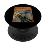 Munch Edvard The Scream Cat Peinture humoristique Motif chat PopSockets PopGrip Adhésif