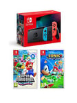 Nintendo Switch Neon With Super Mario Bros Wonder &Amp; Sonic Superstars