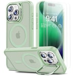 Beeasy pour Coque iPhone 15 Pro Max, Compatible avec MagSafe, Magnétique Case [Metal Béquille+2 Protection Écran] Militaire Protection, Résistant Aux Rayures,Translucide Vert