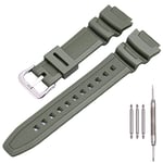 MCXGL Natural Resin Replacement Watch Band Compatible with Casio AE-1200 SGW-300H MRW-200H W-735H Waterproof Rubber strap (ArmyGreen Silver buckle)