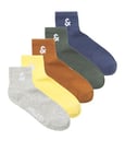 JACK & JONES Men's Jacmilo Short Tennis Socks Pack of 5, Vintage Indigo/Pack:Pineapple Slice-Meerkat-Laurel Wreath-LGM, One Size