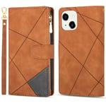 Color Splicing iPhone 14 Stand Wallet Leather Fodral - Brun