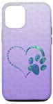 Coque pour iPhone 15 Bleu sarcelle/violet/motif patte de chien avec empreintes de pattes