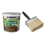 RONSEAL RSLOCFLMO5L One Coat Fence Life, Medium Oak, 5 Litre & Essen 4.0" Block Brush