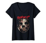 Womens Friday the 13th Jason Rough Mask V-Neck T-Shirt