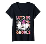 Womens Lets Go Ghouls Retro Halloween Ghost Women Toddler Girl V-Neck T-Shirt