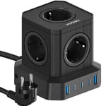 Voomy Prise USB Secteur 65W Multiple Cube, 10 en 1 Mulitpreses ET Chargeur USB Rapide 65W avec 5 Sortie AC 4000W, Bloc Porte avec 3 USB C ET 2 Ports USB, Prise Electrique Idéal pour Bureau, Noir