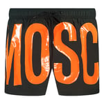 Moschino Mens Large Orange Logo Black Swim Shorts - Size Medium